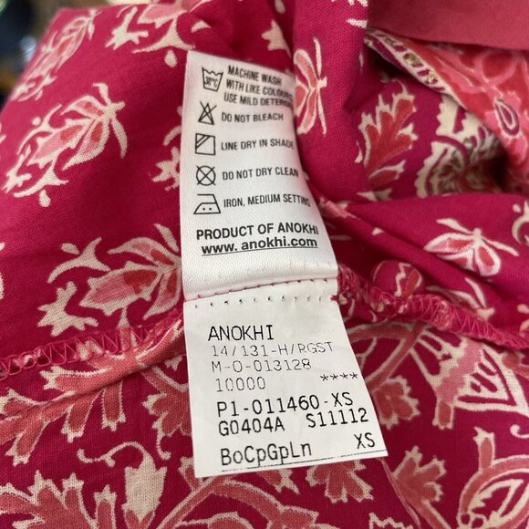 ANOKHI Hand Block Print Indian Cotton Dress Maxi Boho A-line Size XS Pink - Picture 9 of 9